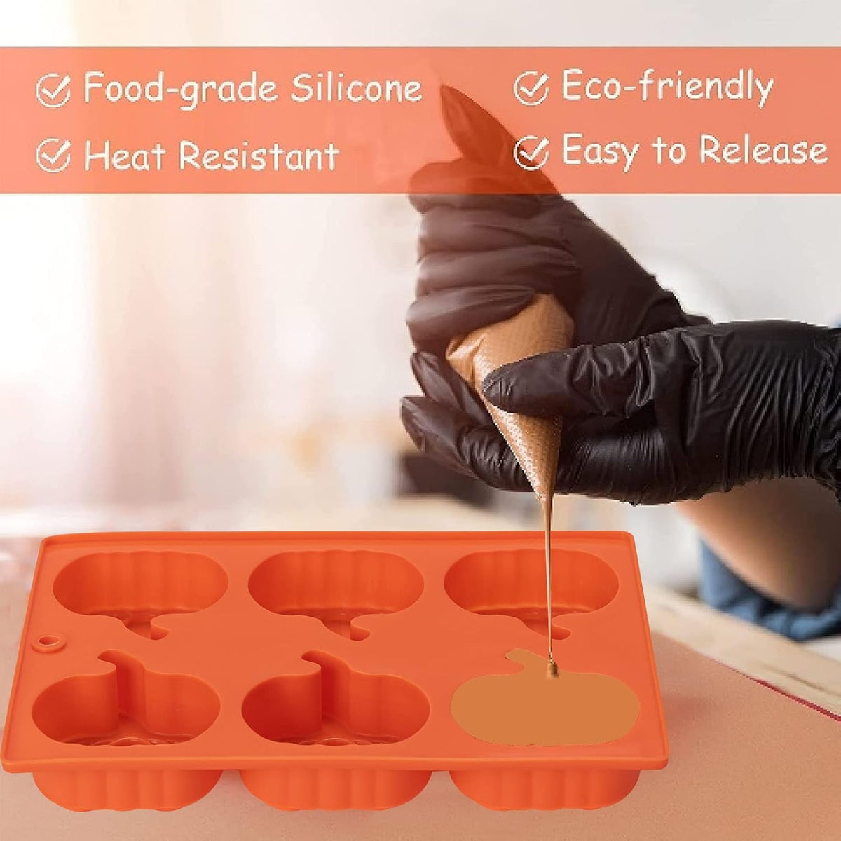 Silicone Pumpkin Molds, 2 Pack Pumpkin-Shaped Cake Molds Thanksgiving Cookie Molds Muffin Cupcake Pan Hot Chocolate Bomb Mold for Halloween Thanksgiving Fall Baking and Wax Melts Soap Making