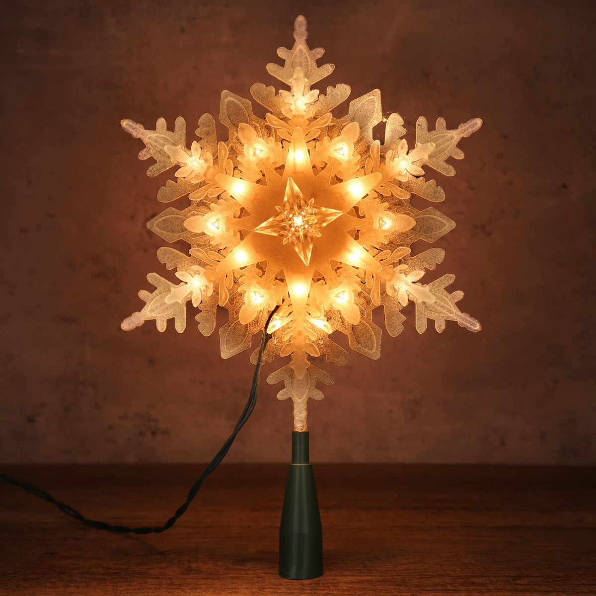 ODEETRONIC Christmas Star Tree Topper Lights, 9.5in UL Certified 3D Star Tree Topper, Double Sided Christmas Tree-top with 10 Count Incandescent Warm White Lights for Xmas Tree Home Decor, Gold