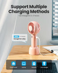 Gaiatop Mini Portable Fan, Small and Powerful, Cute Design 3 Speed Personal Handheld fan and Desktop with Base, Lightweight USB Rechargeable for Travel Lash Makeup Girl Women Summer Gift Pink