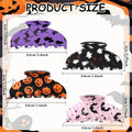 CAVETEE 4 Pack Halloween Hair Claw Clips for Women, Bat Ghost Cat Pumpkin Printed Acrylic Hair Clips for Holiday Party