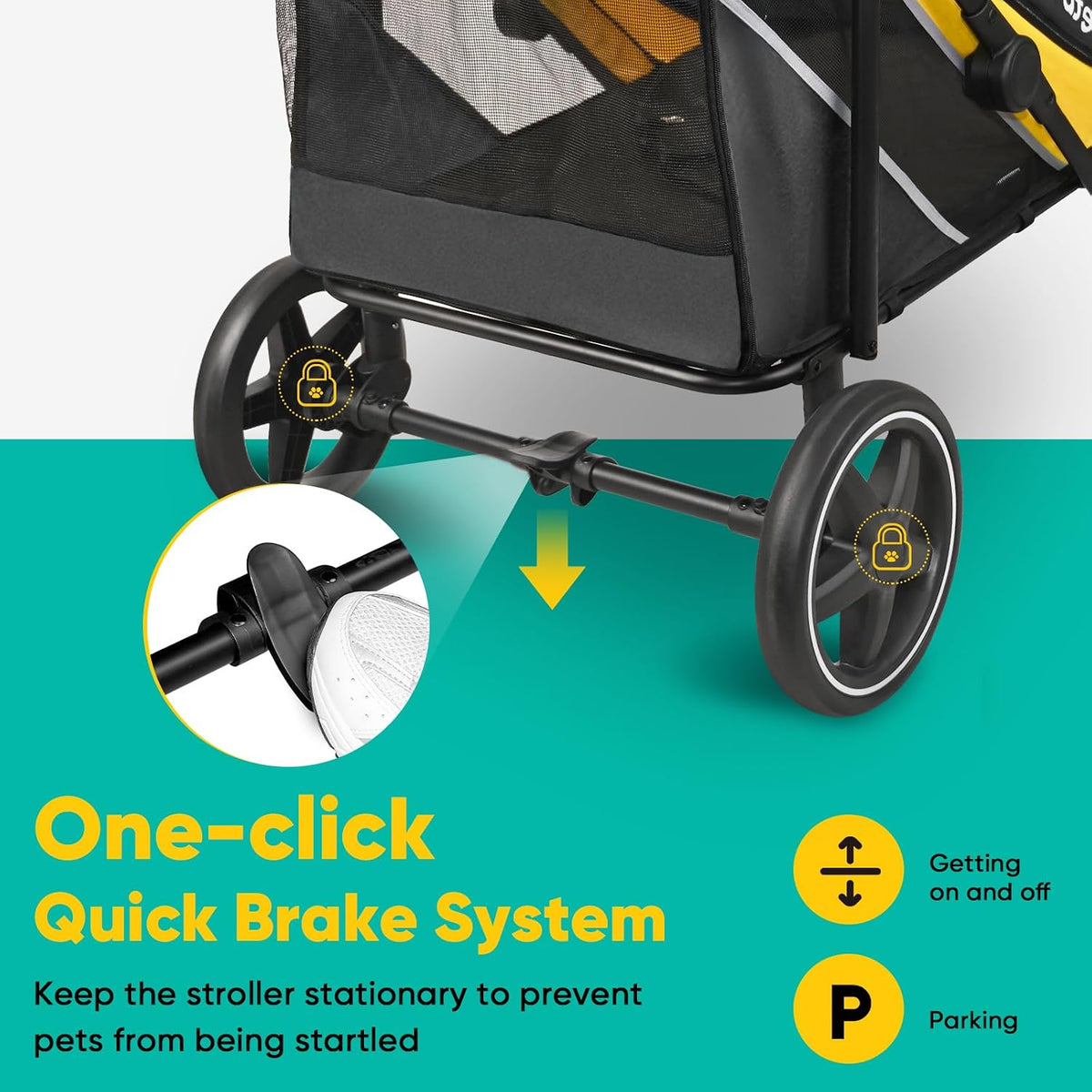 Petbobi Dog Stroller for Large & Medium Dogs - Easy Fold Dual Entry Pet Stroller with One-Foot Brake, All Terrain Wagon Cart with Air Mesh, Ideal for Large Senior Pets up to 80 lbs, Black