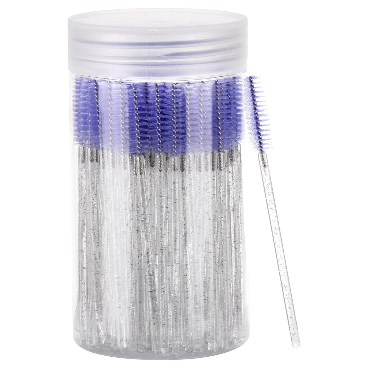 100 Pcs Disposable Mascara Wands, Crystal Eyebrow Spoolies Brush for Eyelash Extensions, Black Lash Brushes with Container