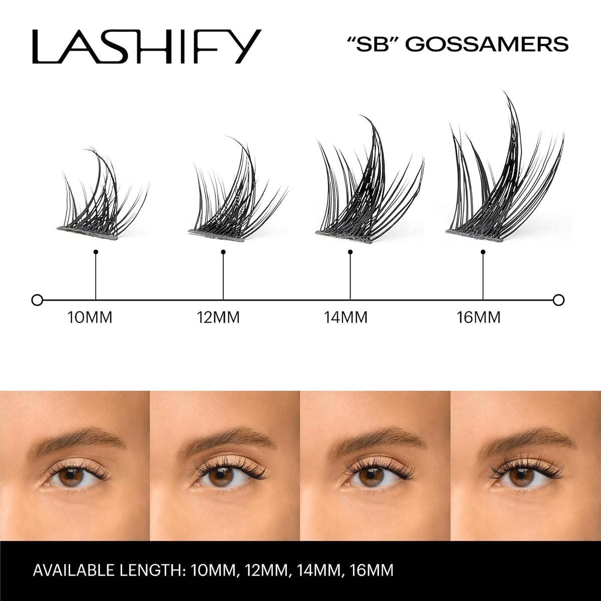 Lashify Star Burst 16mm Gossamer DIY Eyelash Extensions Refill, The Ultimate Multi-Length Multi Layered Lash, Black, Easy False Lashes