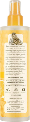 Burt's Bees for Pets Dog Detangling Spray, Natural Leave-in Coat Detangler & Dog Deodorizing Grooming Spray with Lemon, pH Balanced for Dogs, Paraben & Sulfate Free, 10 Fl Oz