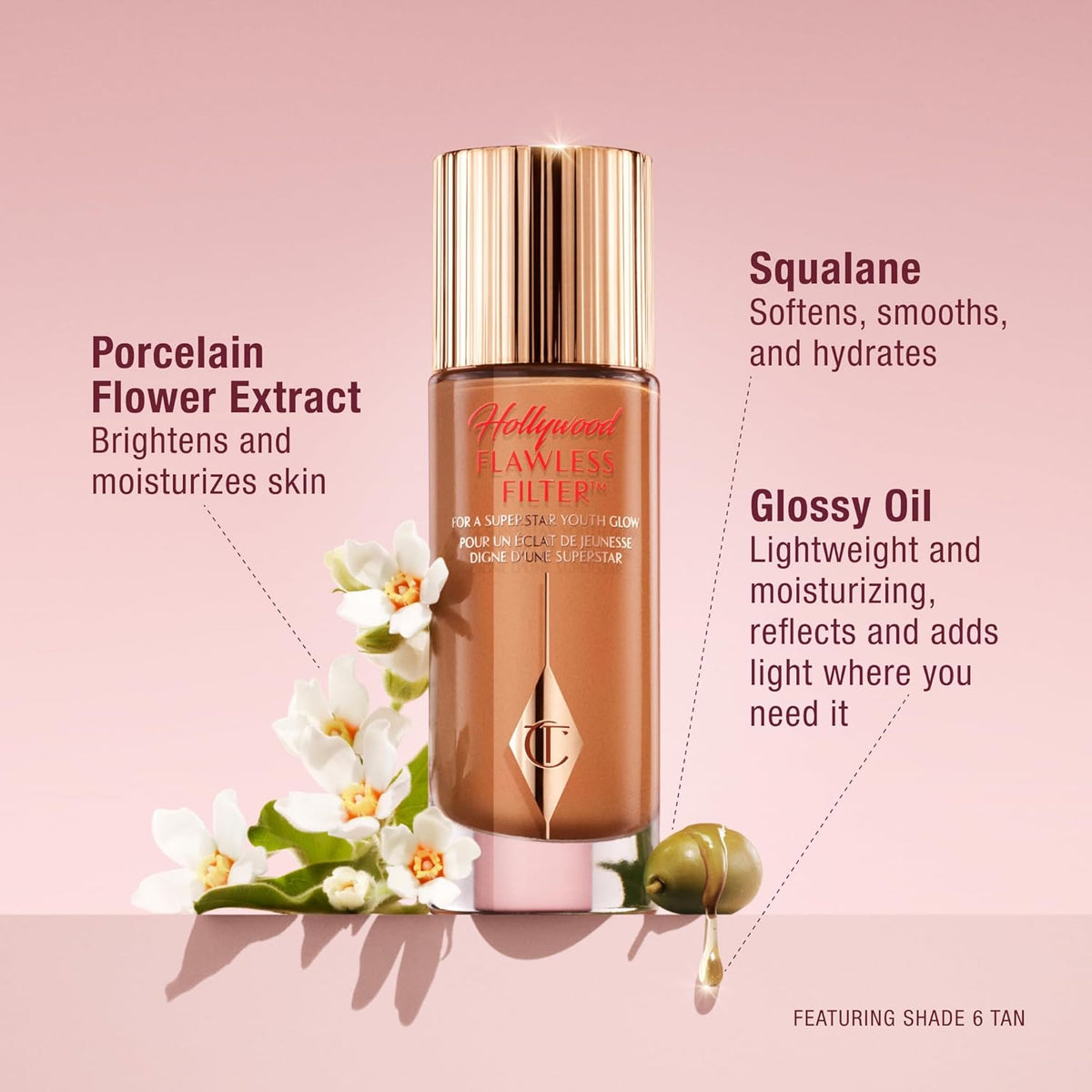 Charlotte Tilbury Hollywood Flawless Filter - Multi‑Use Makeup Primer, Complexion Booster & Illuminating Liquid Highlighter with Sheer Coverage - Smooths & Blurs Skin