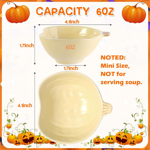 Kolewo4ever 12 Pieces Fall Bowls Ceramic Pumpkin Bowl 6 Ounces Ramekins Small Pumpkin Shaped Bowls Dinnerware Decoration for Fall Thanksgiving Serving Dip, Sauce, Condiments,Snack (Yellow)