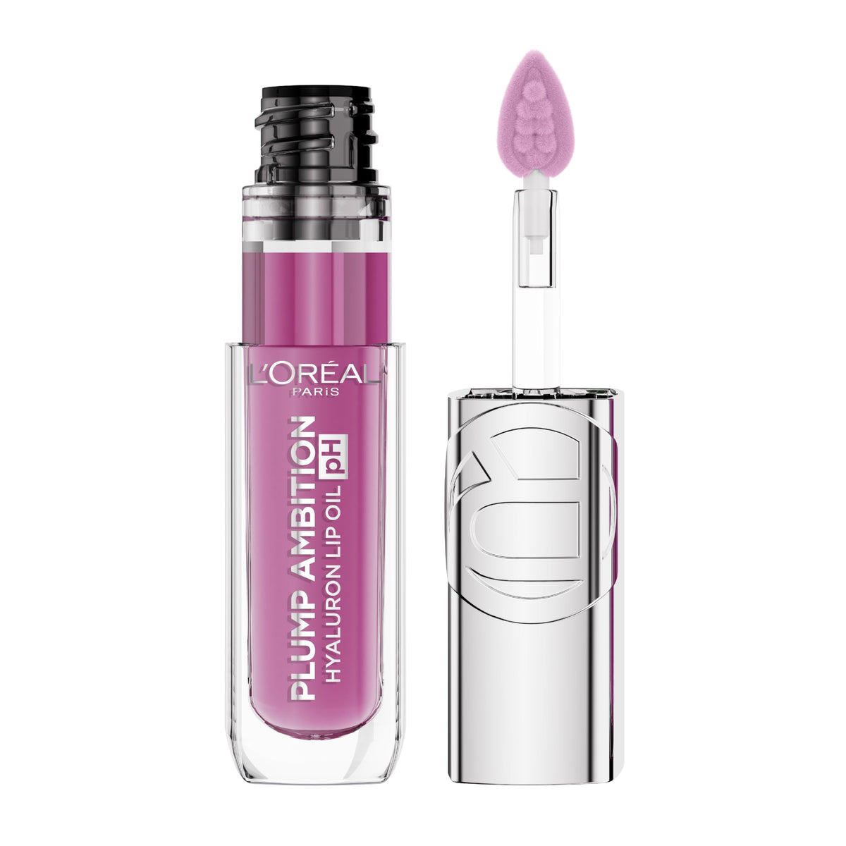 L'Oreal Paris Plump Ambition pH Hyaluron Lip Oil, Color Shifting Lip Tint with 24HR Hydration, Volumizing Shine and Lasting Color, 010 pH Cristal Ice