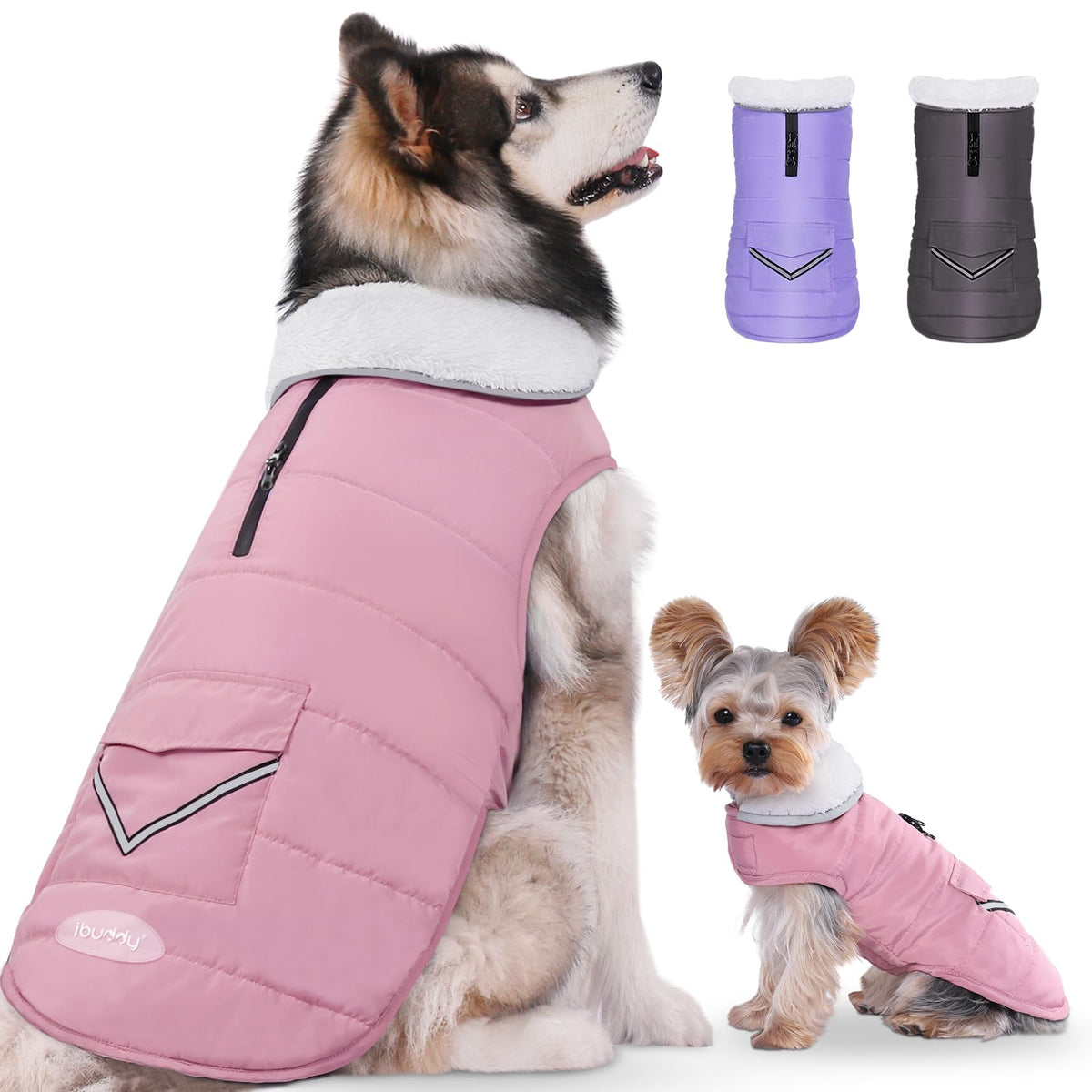 Dog Winter Coat for X-Large Dogs, Easy on Dog Snow Fleece Coat Velcro Waterproof Pet Puffer Jacket with Harness Hole Adjustable Reflective Quilted Pet Cold Weather Vest for Girl Female