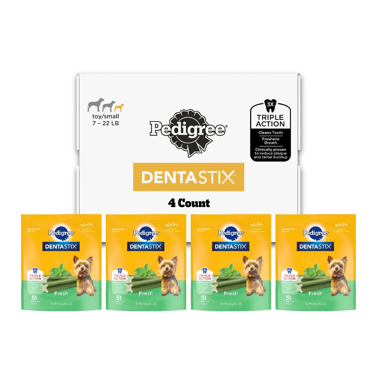 Pedigree Dentastix Dental Chews for Dogs, Small and Toy Breed Dog Treats, Fresh Flavor, 12.31 oz. Bag (51 Treats Total)