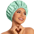 Edoneery Reusable Shower Caps for Women, Waterproof Long Hair Bonnet | Washable Design, Wide Elastic Band, Large Fit, Holds Long Hair, Braids Friendly, Bath Accessories, Spa, Travel