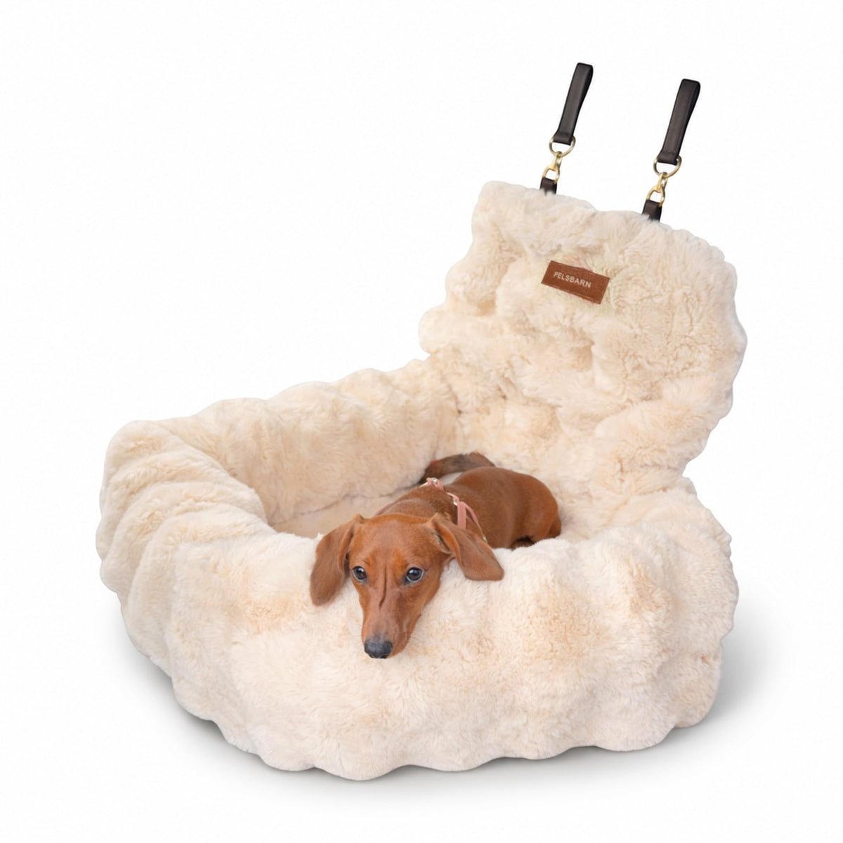 Pelsbarn Luxurious Cozy Car Dog Bed, Faux Fur Travel Bed, Brown, S