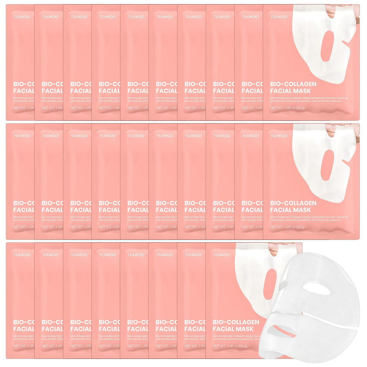 TEAWOO Rice Deep Collagen Face Mask, 8 EA, Overnight Facial Mask | Moisturizing and Hydrating Facial Mask, Contains Ceramide & Collagen for Glass Glow Skin, Korean Skincare, 38g x 8 EA
