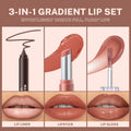Noerrors 3Pcs Lip Combo Set, Lip Kit with Brown Plumping Lip Liner & Nourishing Lipstick & Nude Glossy Lip Gloss, Long-Lasting, Lightweight, Non-Sticky, Juicy Nude Pink Lip Contour Trio Set for Women