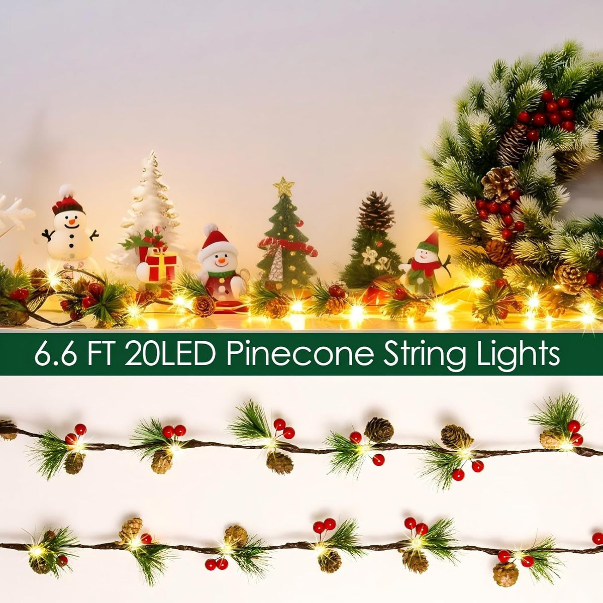 20LED Christmas Pine Cones String Lights Battery Operated