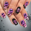 48Pcs Halloween Press on Nails Ghost Stick on Fingernails Monster Short Square False Nails Glossy Black Spider Web Acrylic Fake Nail Skull Gel Glue on Nail for Coquette Women Girls
