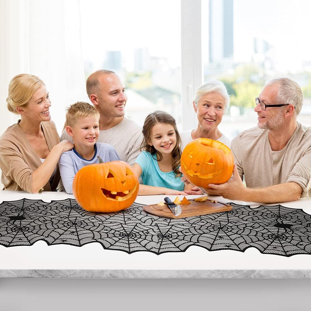 Halloween Table Runner, Black Lace Spider Web Table Runners for Halloween Decor/Party Dinner Table Decoration 18 x 72Inch