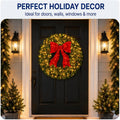 36in Large Pre-Lit Christmas Wreath with Bow, Artificial Greenery