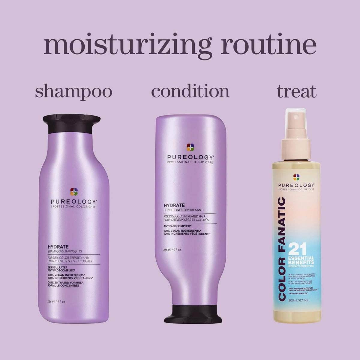 Pureology Hydrate Moisturizing Shampoo & Conditioner Set - For Medium to Thick Dry and Color Treated Hair, Softens and Deeply Hydrates, Sulfate-Free