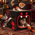 Cinrobiye Cardboard Cat House with Scratcher, Gothic Halloween Cat Scratcher Box with 2 Corrugated Scratch Pads, Open Top Indoor Cat Hideaway Bed for Cats and Kittens