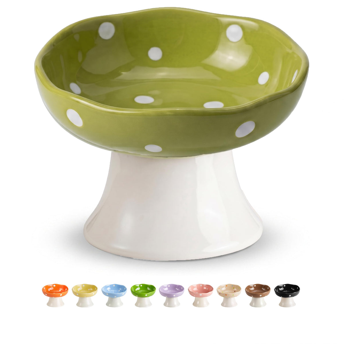 Orange Mushroom Cat Bowl, Elevated Ceramic Bowl for Cats