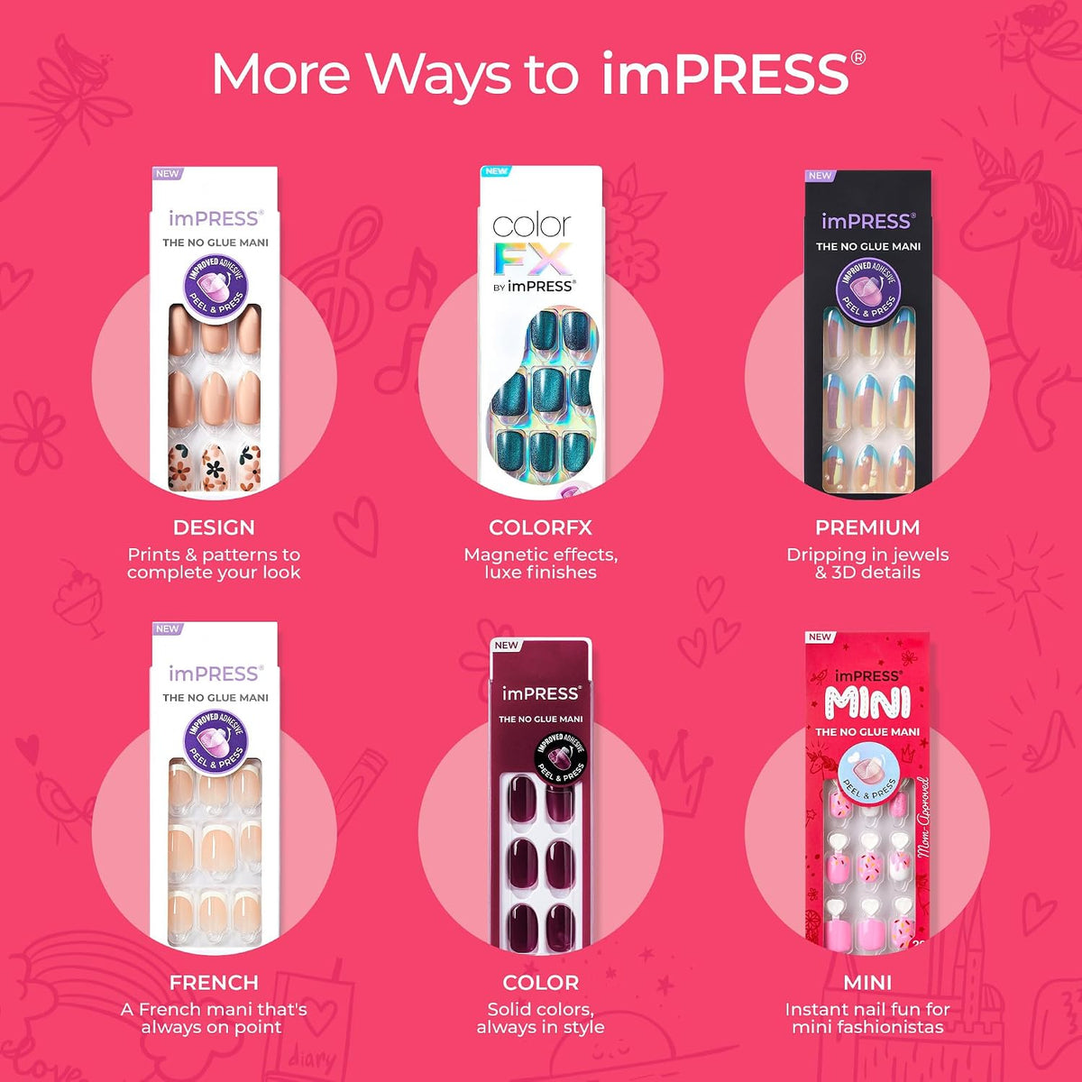 Kiss Impress Mini Mani Press On Nails for Girls & Tween Kids, 20 Super Duper Short Squoval Press-Ons with Pink Glitter Sprinkle, Mom Approved for Small Nail Beds, No Glue Needed, Mini File Included
