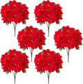6 Pack Poinsettias Artificial Christmas Flowers Fake Red Poinsettias Flower