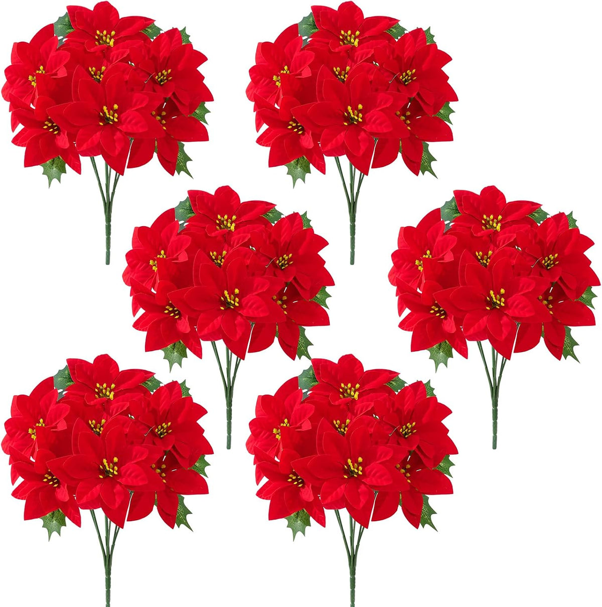 6 Pack Poinsettias Artificial Christmas Flowers Fake Red Poinsettias Flower