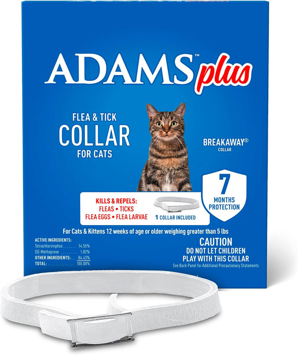ADAMS Plus Flea & Tick Collar for Cats, Flea Collar for 7-Month Prevention, Adjustable Collar Fits Cats & Kittens, Kills Fleas & Ticks, 1 Count