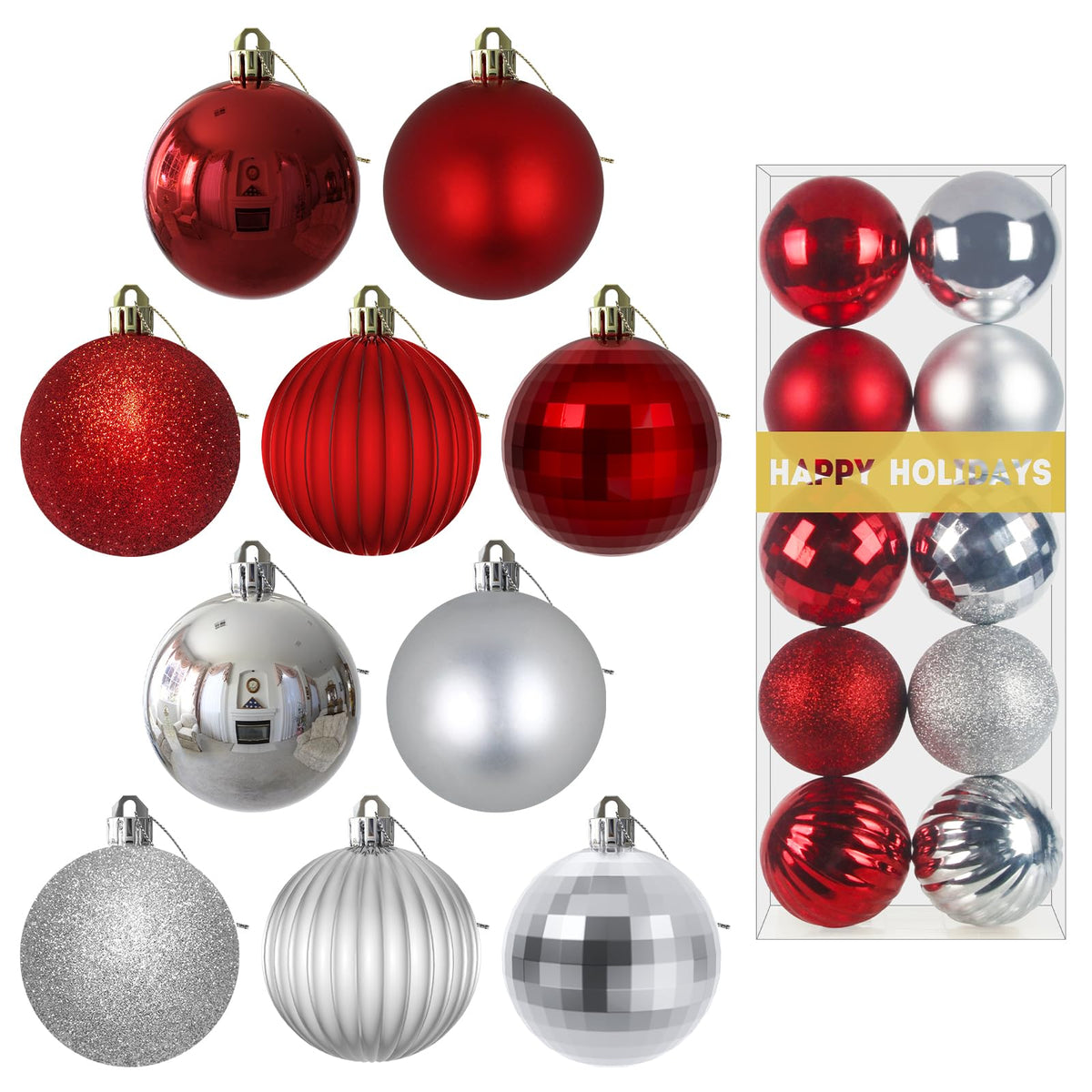White 4.0" Large Christmas Balls - Christmas Tree Decoration Ornaments Shatterproof Hanging Balls for Birthday Halloween Holiday Wedding Decorations Set of 4pcs