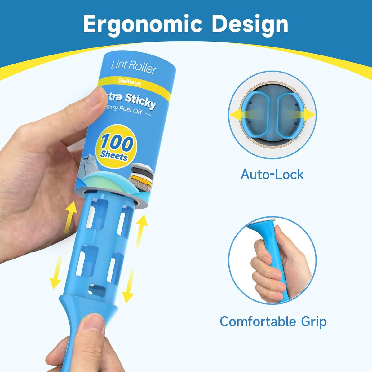 Swihauk 600 Sheets Extra Sticky Lint Rollers for Pet Hair | Easy Spiral Tear Lint Roller for Clothes with Ergonomic Handle, Multipurpose Lint Remover for Furniture, Carpet, Car Seat