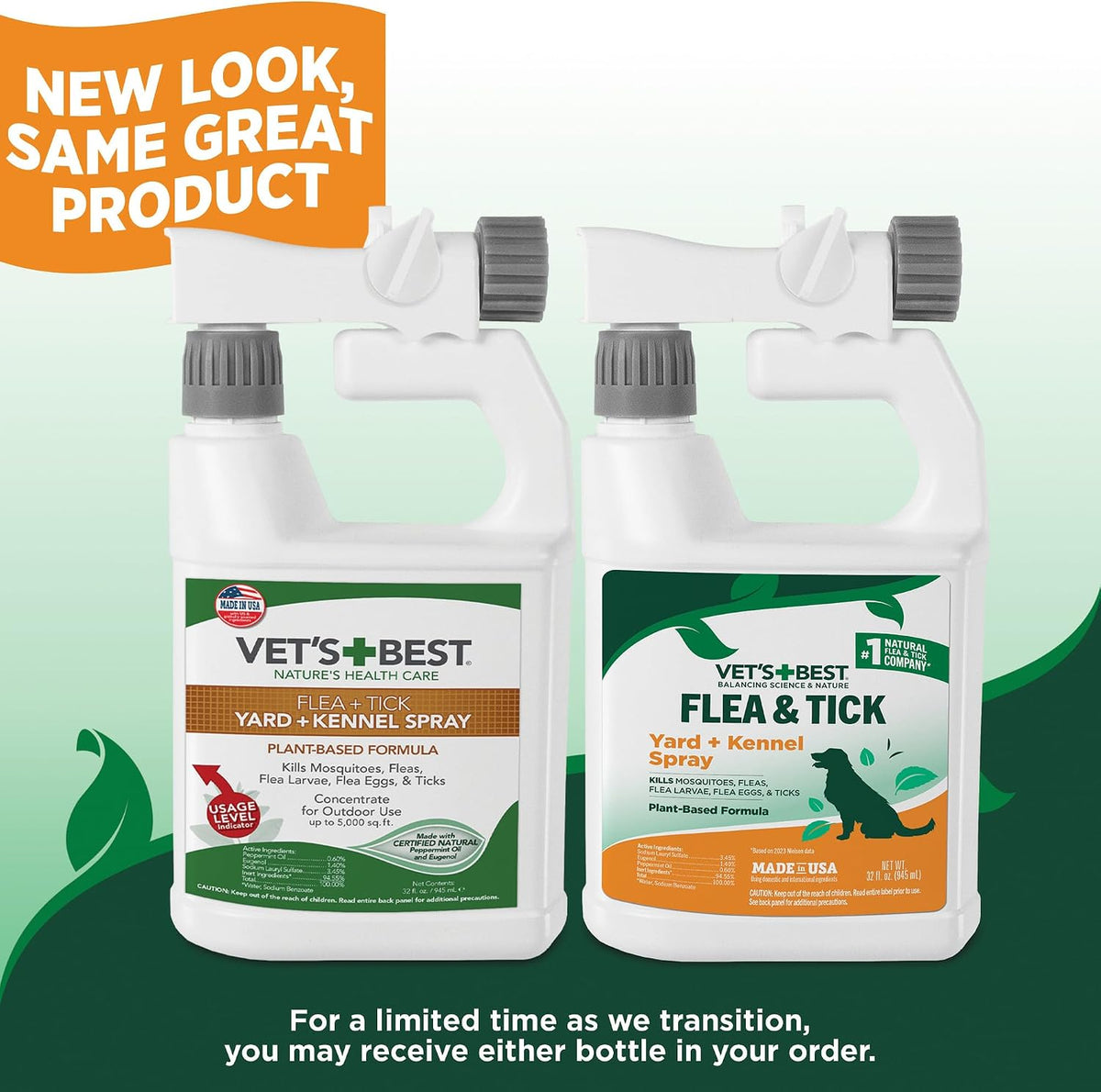 Vet's Best Flea & Tick, Mosquito, Yard & Kennel Spray for Dogs, 32 oz | Plant-Based Yard Treatment, Kills Fleas, Ticks & Mosquitoes, Ready-to-Use Hose Attachment, Safe for Plants, Made in USA
