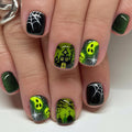 Halloween Black Press On Nails Short Oval Cute Ghost Pumpkin Fake Nails