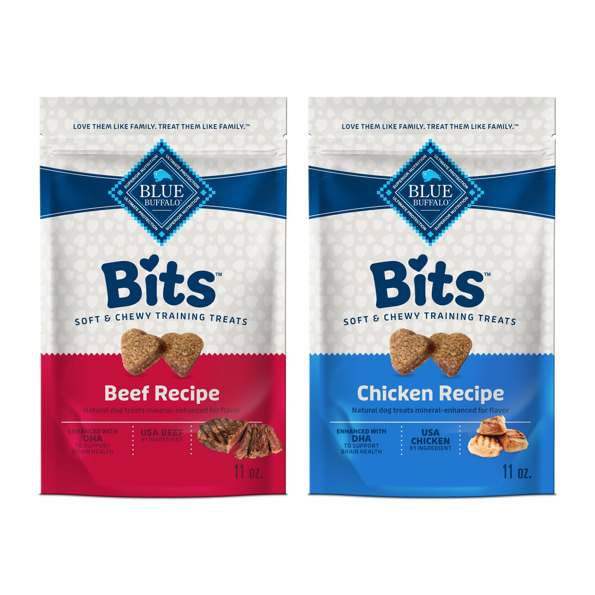 Blue Buffalo Bits Beef Soft & Chewy Dog Treats, Bite-Sized for Training, Made with Real Beef & Enhanced with DHA, Heart-Shaped Dog Treats, Made in the USA with Natural Ingredients, 19 oz.