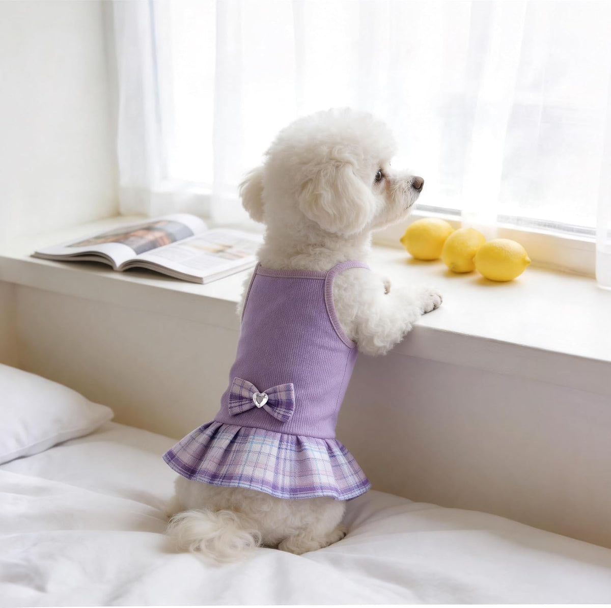 YUDODO Pet Dog Dress for Small Dogs Girl, Pet Summer Clothes with Bowtie | Soft, Stretchy, Breathable, Sleeveless, Cute Princess Pet Dress, For Yorkie Chihuahua Maltese, Purple, S