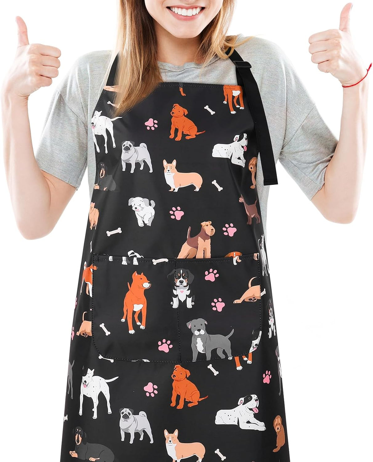 Dog Grooming Waterproof Apron with 2 Pockets, Cute Animals Puppy Dog Pets Apron