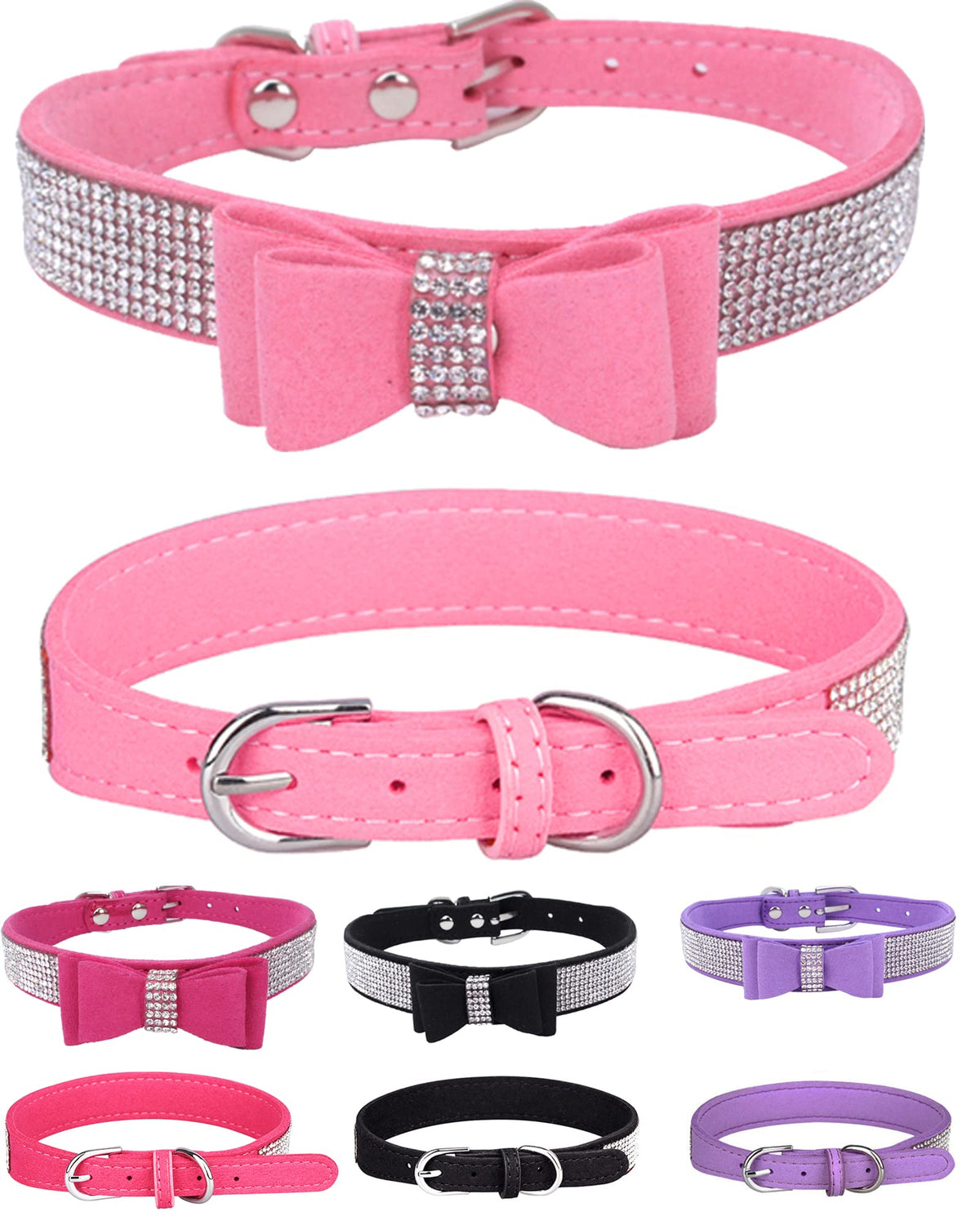 Bling Dog Collar for Small Medium Large Dogs, Crown Rhinestone Dog Collars for Girl and boy Dog, Diamond Puppy Collars, Adjustable Leather Suede SOFE Cat Collar (S(10.6"-13"/27CM-33CM), Pink)