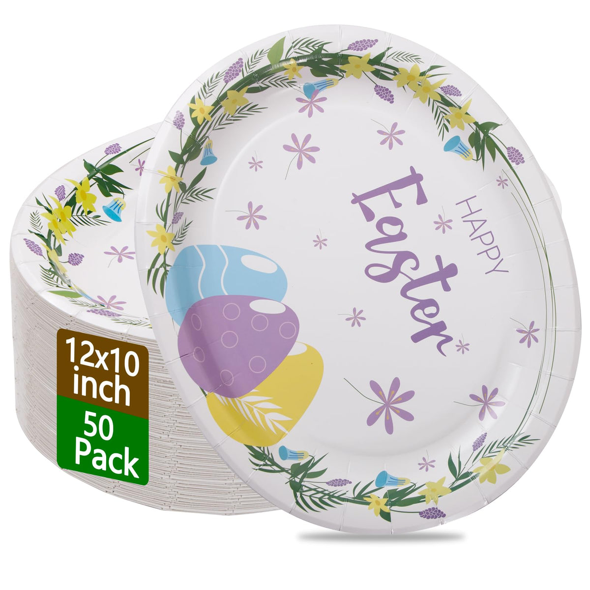 50Pack Thanksgiving Oval Plates Paper - 10" x 12" Happy Thanksgiving Plates Disposable Dinner Supply - Turkey Thankful Pattern