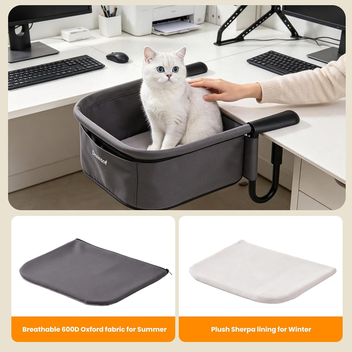 X-Large Cat Desk Bed for Large Cats Up to 50lbs, Heavy Duty Desk Attachment