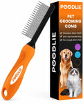 Poodle Pet Detangling Pet Comb with Long & Short Stainless Steel Teeth for Removing Matted Fur, Knots & Tangles – Detangler Tool Accessories for Safe & Gentle DIY Dog & Cat Grooming