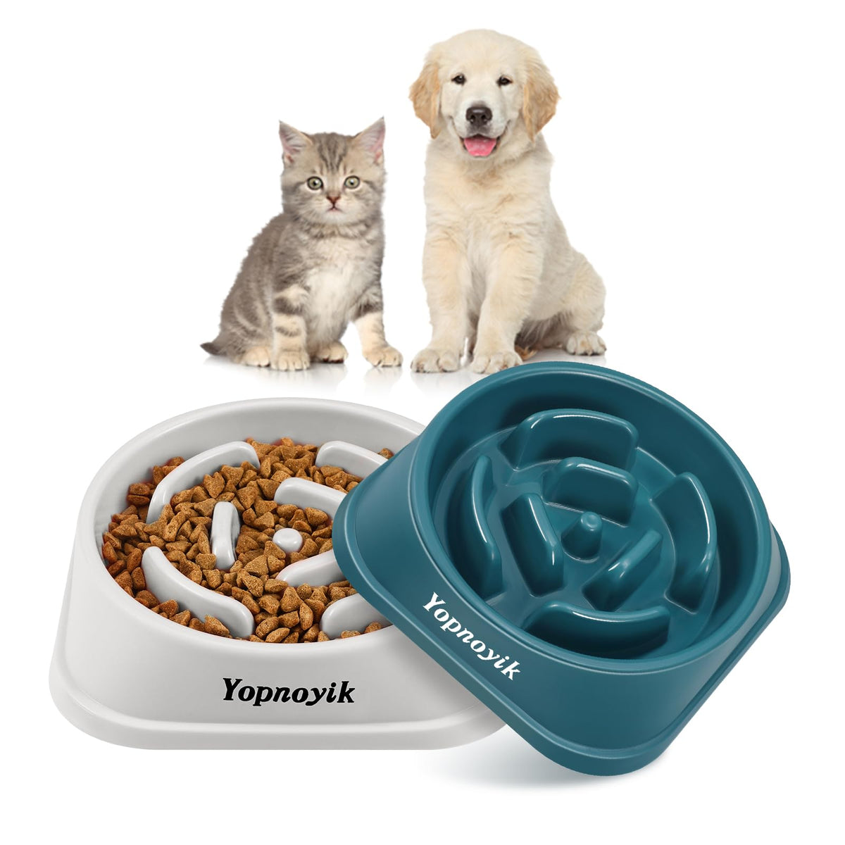 2 Pack Slow Feeder Dog Bowls for Healthy Eating, Non-Slip and Anti-Choking Design, Reduces Bloating & Overeating for Medium Dogs and Cats, Easy to Clean