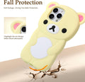 IAIYOXI Soft Silicone Bear Case for iPhone 15, Cute 3D Cartoon Teddy Bear Designed, Protective Lovely Fun Adorable Fashion Phone Case, Kawaii Cover for Women Girls Kids, Yellow