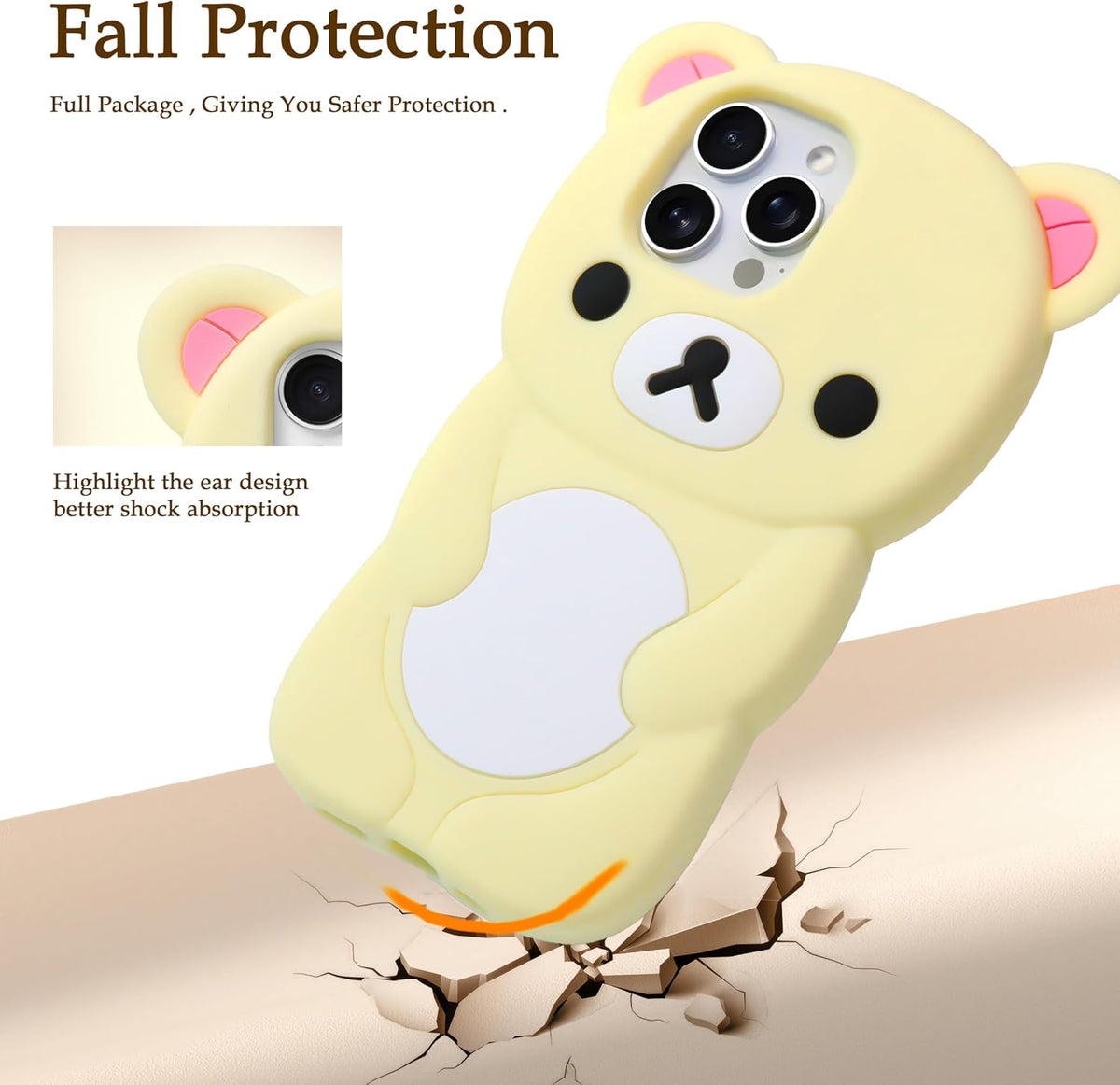 IAIYOXI Soft Silicone Bear Case for iPhone 15, Cute 3D Cartoon Teddy Bear Designed, Protective Lovely Fun Adorable Fashion Phone Case, Kawaii Cover for Women Girls Kids, Yellow