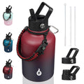 BJPKPK Half Gallon Insulated Water Bottles with Straw Lid & Side Handle, 64oz Large, Stainless Steel Water Bottles with 3 Lids and Paracord Strap, Metal Water Jug,Black