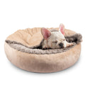 JOEJOY Small Dog Bed Cat Bed with Hooded Blanket, Cozy Cuddler Luxury Puppy Pet Bed, Donut Round Calming Anti-Anxiety Dog Burrow Cave Bed - Anti-Slip Bottom and Machine Washable 23 inch