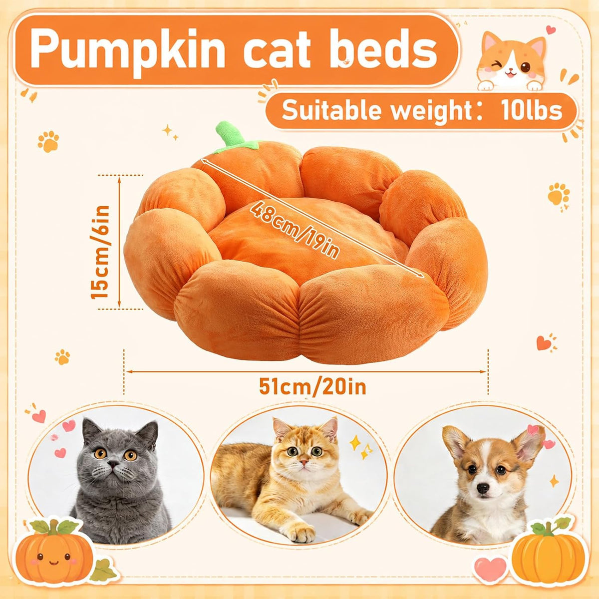 RattanView Cat Bed House Pet Cushion for Indoor Kitten Pet,Pumpkin