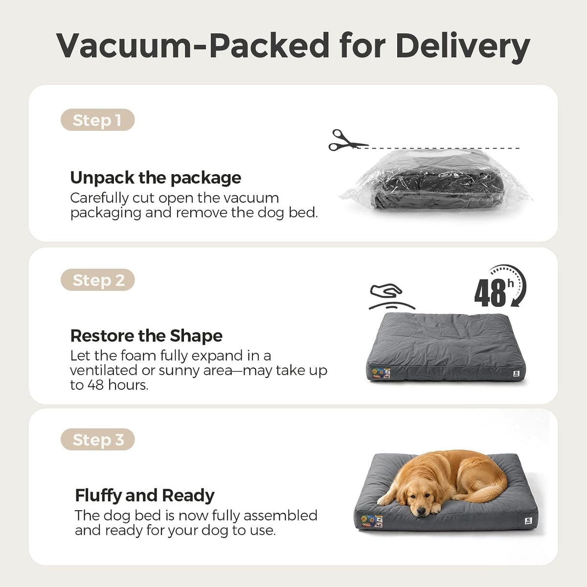 Sytopia 42 Inch Outdoor Waterproof Dog Bed for Extra Large Dogs, Heavy Duty Pet Bed with Premium Fabric, Durable Washable Crate Mat for Patio, Camping, Deck, Ideal for Indoor Outdoor Use, Grey