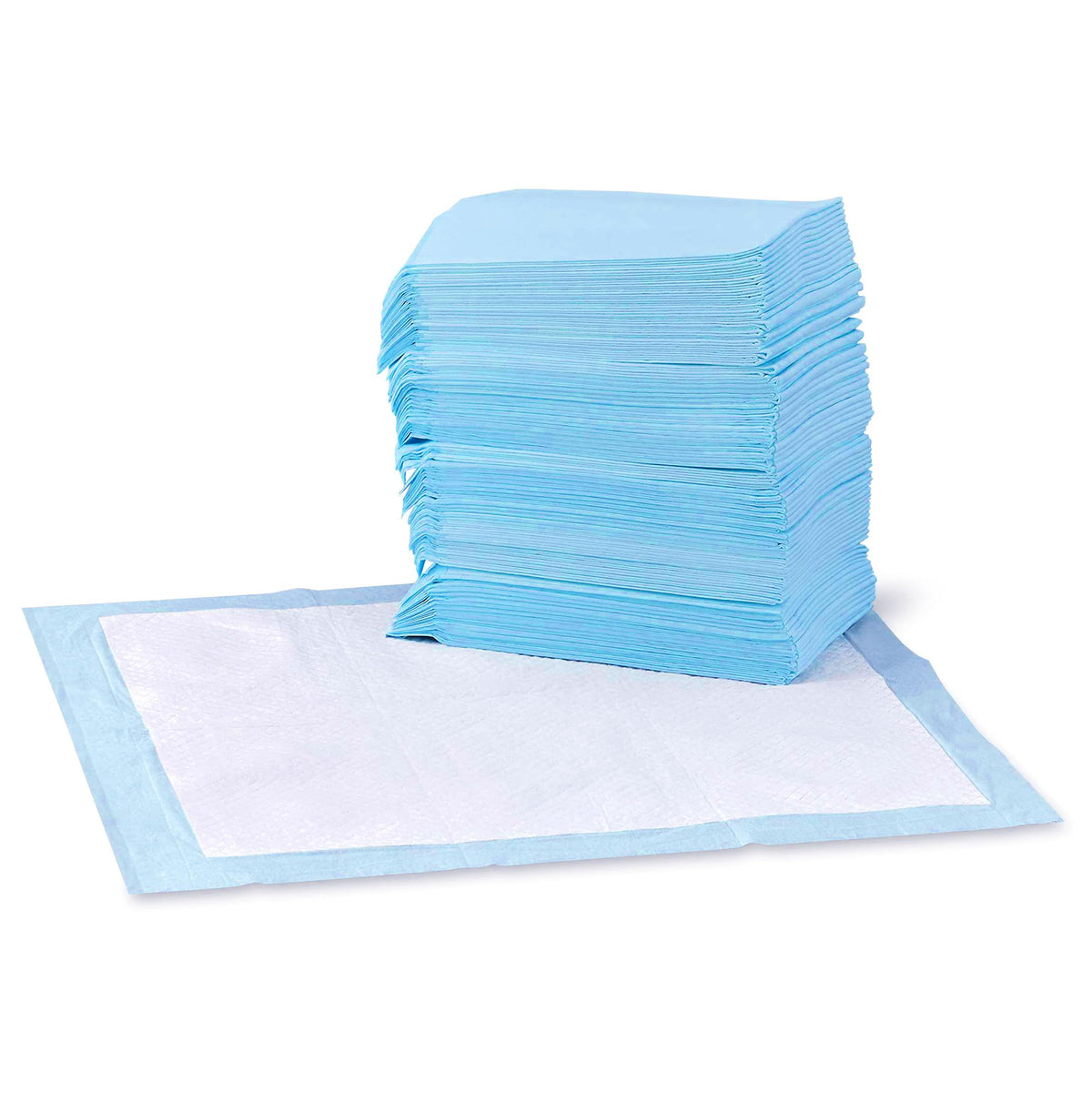 Amazon Basics Leak-Proof Dog and Puppy Potty Training Pee Pads with Quick-Dry 5-Layer Super Absorbent Surface for Dog Training, Floor Protection, Regular Size 22x22", Blue & White, 50 Count