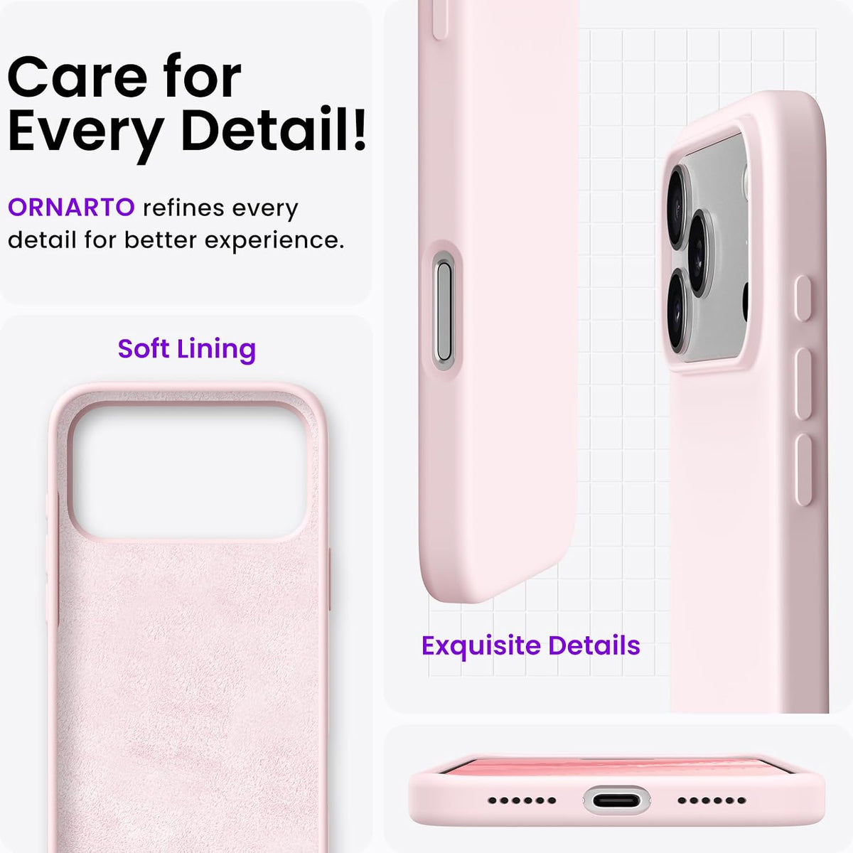 ORNARTO for iPhone 18 Pro Max Case, Liquid Silicone, Chalk Pink