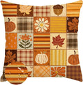 Fall Outdoor Pillow Covers 18x18,Plaid Pumpkin Maple Leaf Decoration