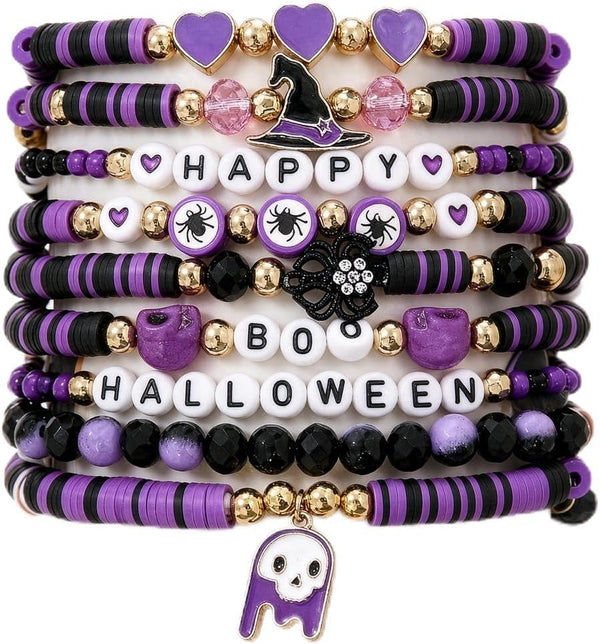 Halloween Bracelets Stackable Stretch Bracelets for Women, 9Pcs